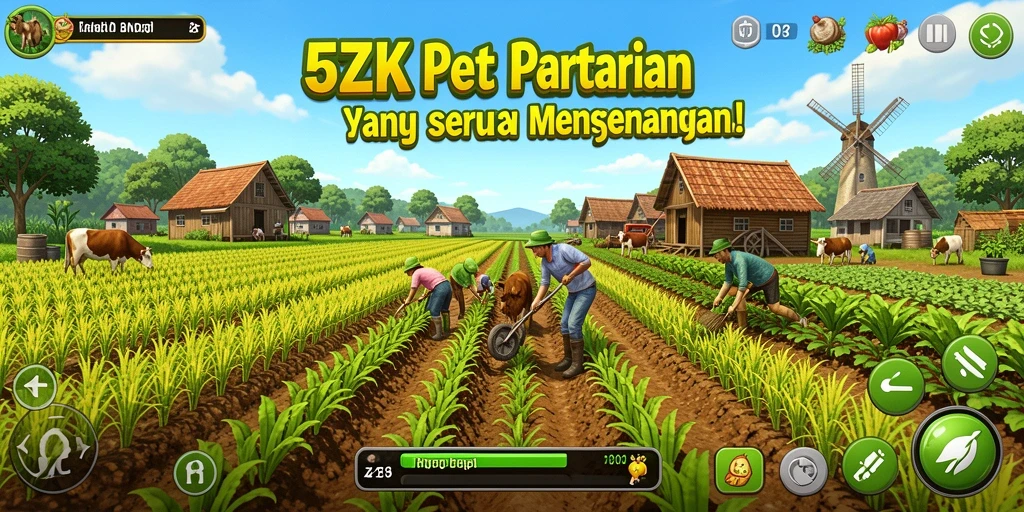 Screenshot gameplay 5ZK yang menunjukkan aktivitas bertani yang seru.