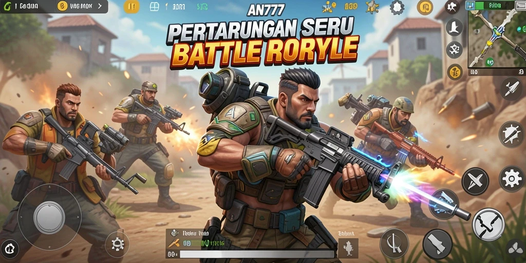 Tangkapan layar AN777 menunjukkan aksi mendebarkan Battle Royale yang seru.