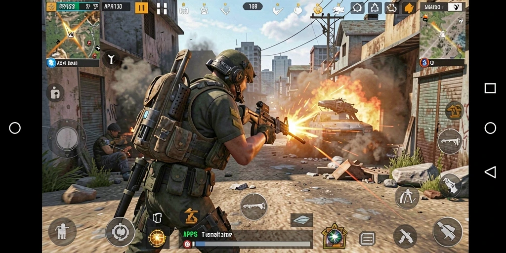 Screenshot gameplay API33 dengan aksi pertempuran yang intens dan grafis menarik.
