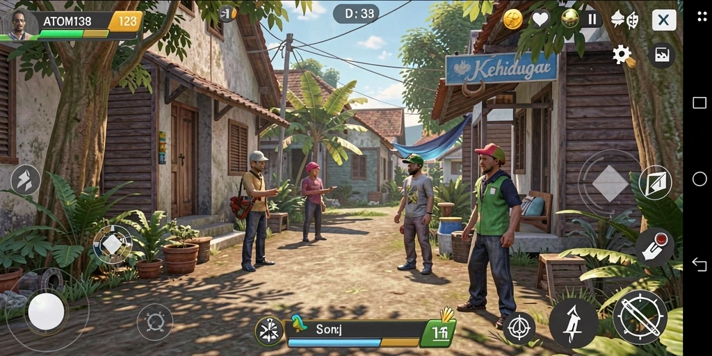 Tampilan gameplay yang menarik dan penuh warna dalam ATOM138.