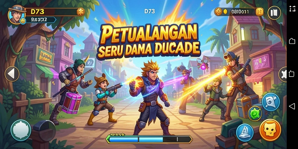 Tangkapan layar D73 menunjukkan gameplay seru dan berwarna-warni.