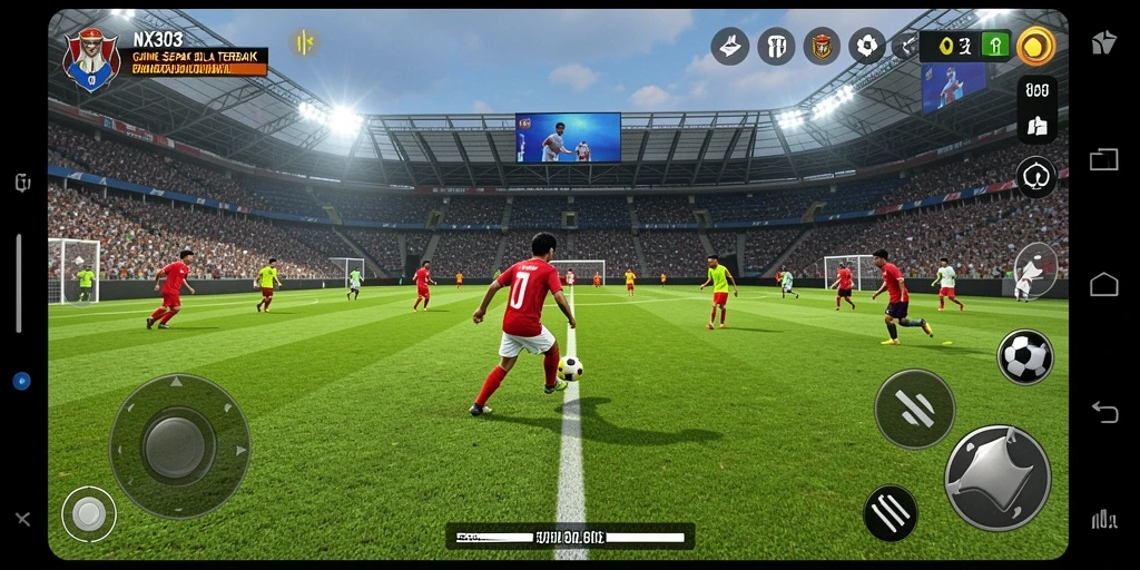 Tampilan menarik dari gameplay sepak bola yang menggugah semangat.